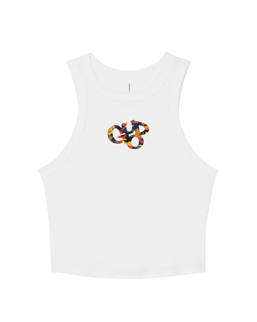 Ladies Micro Rib Racer Tank Top Solid White Blend