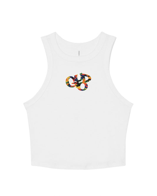 Ladies Micro Rib Racer Tank Top Solid White Blend