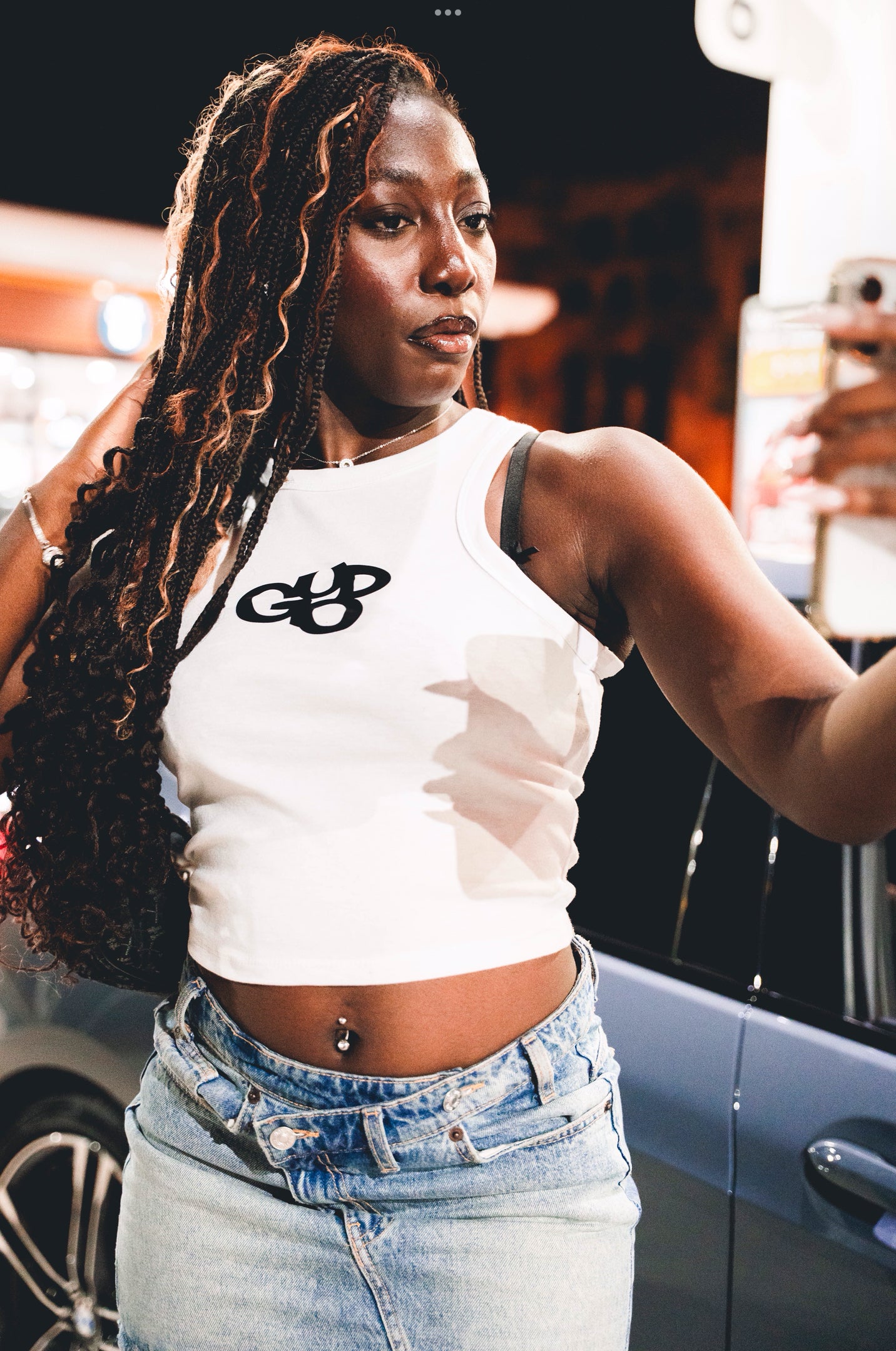 Ladies Micro Rib Racer Tank Top Solid Black Blend